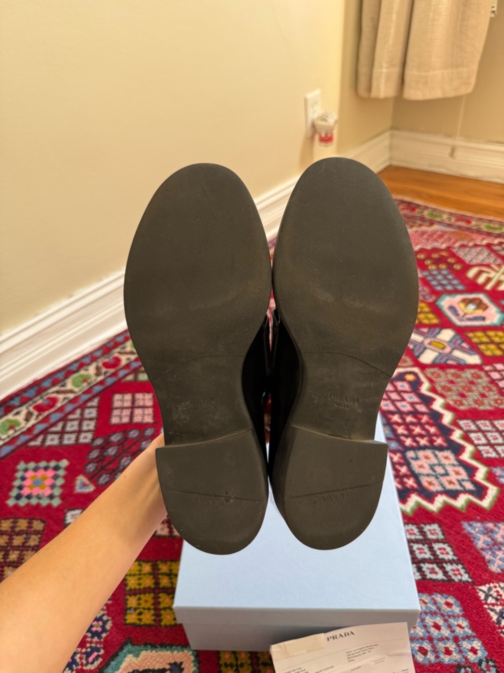 Prada Black Patent Leather Women’s Slip-On Loafers with Triangle Logo - Picture 5 of 5